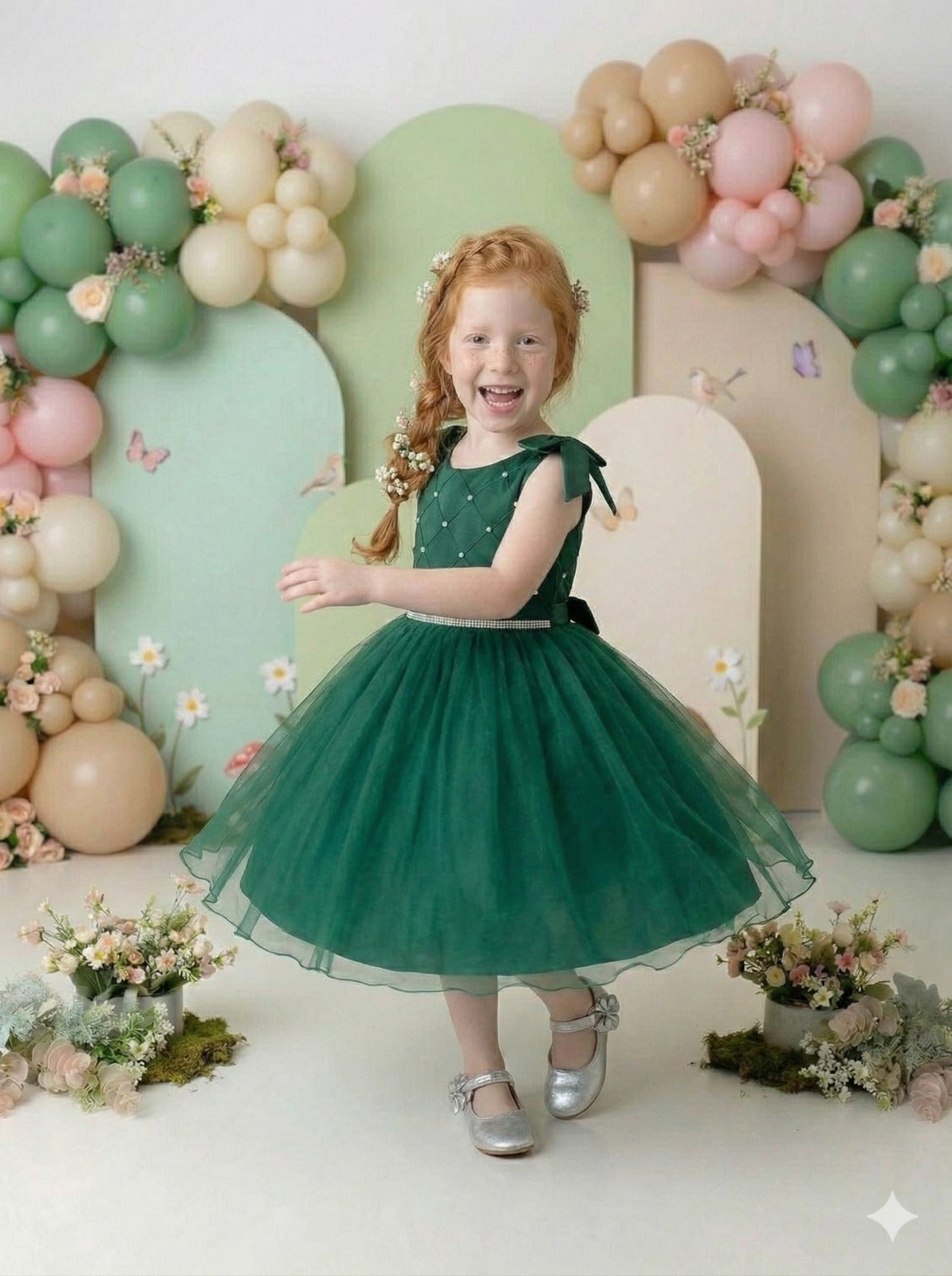 Vestido Marie Mariely Verde Esmeralda - Leveza e Elegância para Meninas | Bebeloo Kids
