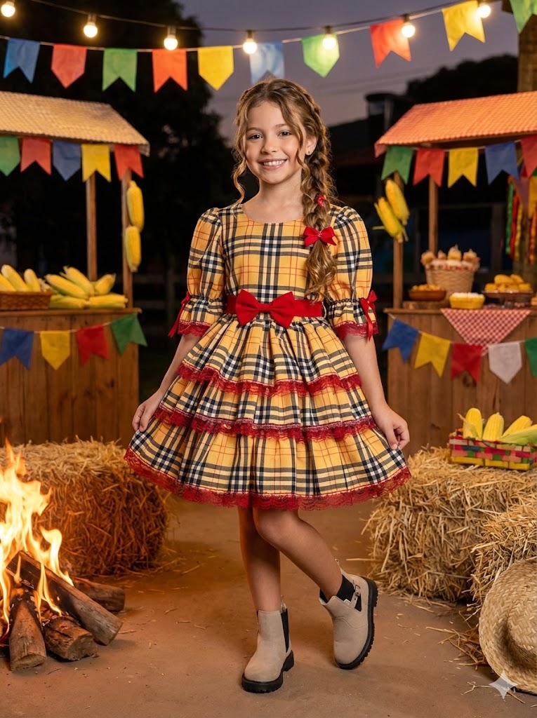 Vestido Junino Banana Club Encanto Caipira - Leveza e Elegância para Meninas | Bebeloo Kids
