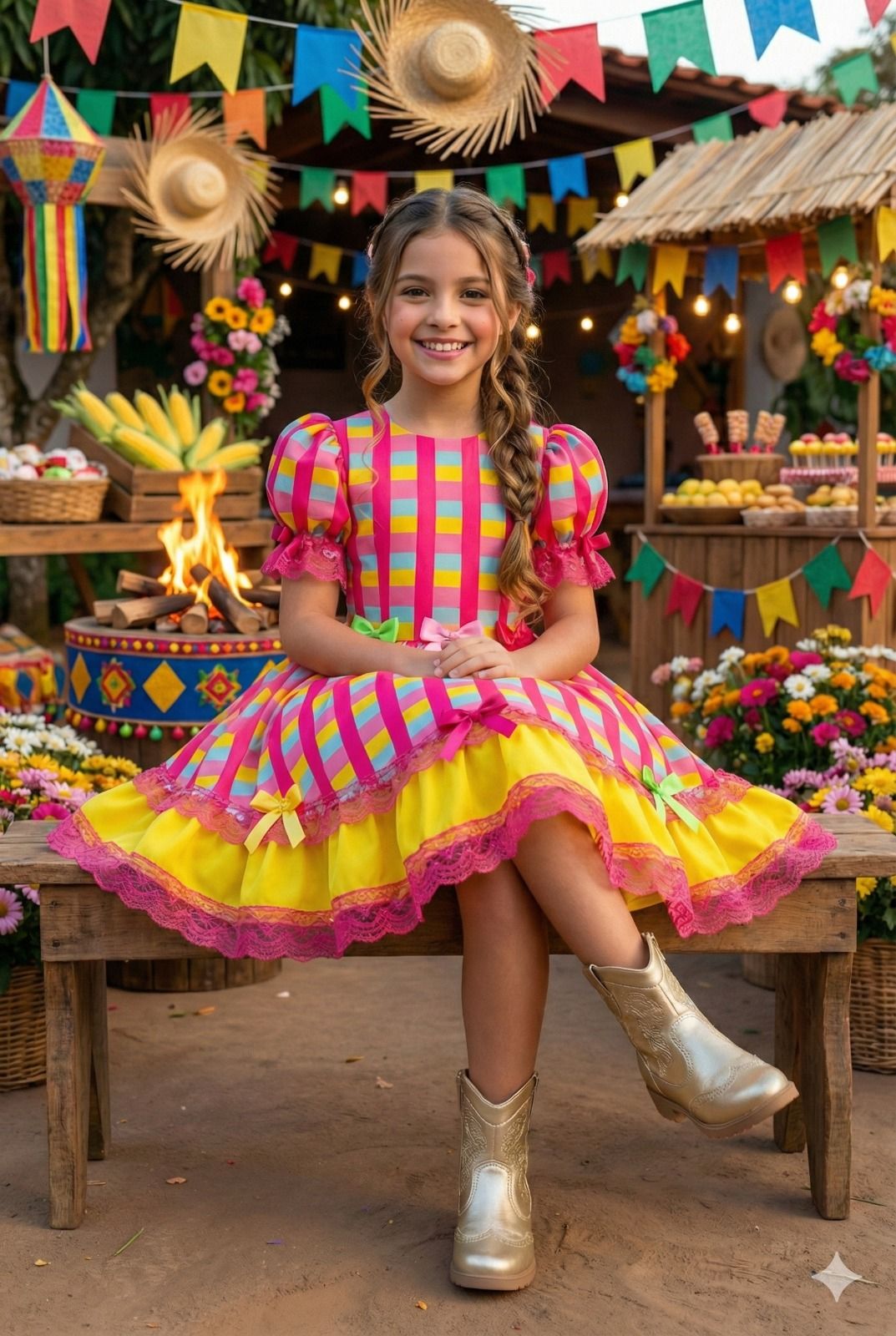 Vestido Junino Banana Club Luxo Quermesse Feliz - Leveza e Elegância para Meninas | Bebeloo Kids