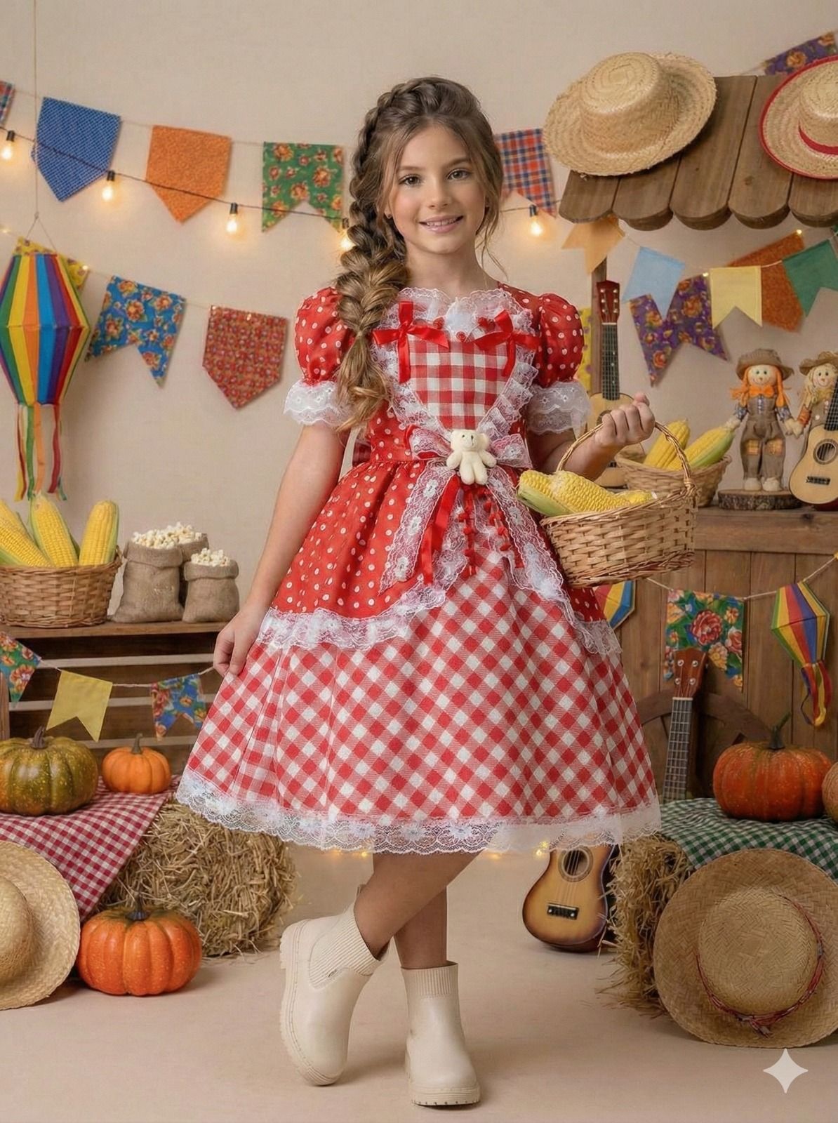 Vestido Marie Junino Luxo Ursinho Do Sertão Vermelho | Bebeloo Kids