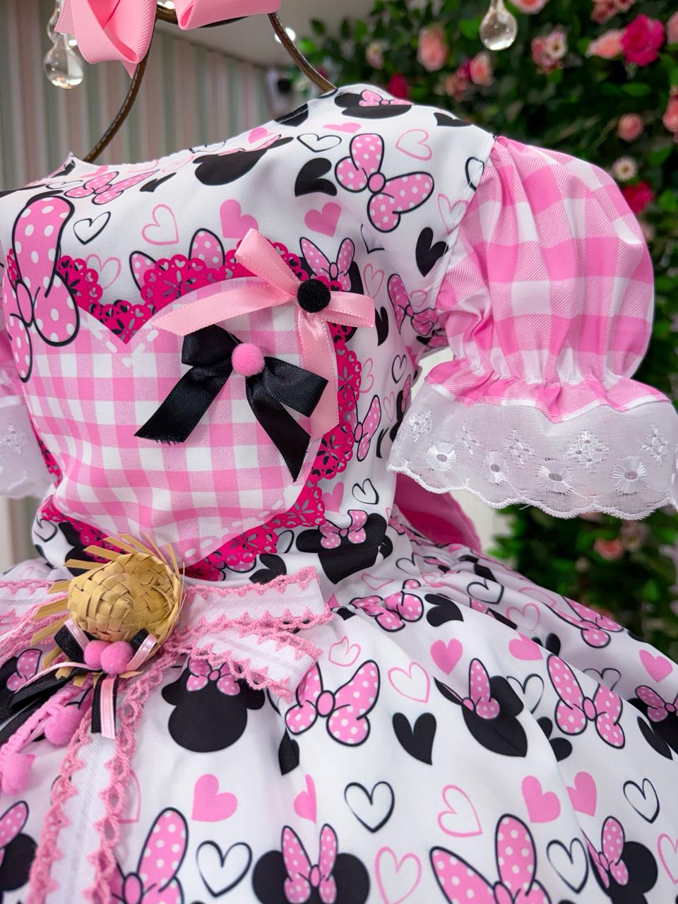 Vestido Junino Tematico Luxo Minnie/Minei Rosa - Leveza e Elegância para Meninas | Bebeloo Kids