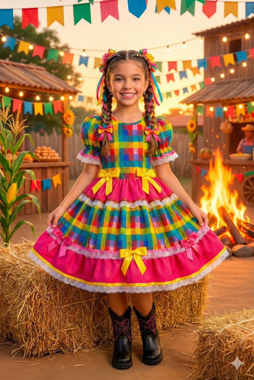 Vestido Junino Mimadine Luxo Priscila Pink - Leveza e Elegância para Meninas | Bebeloo Kids