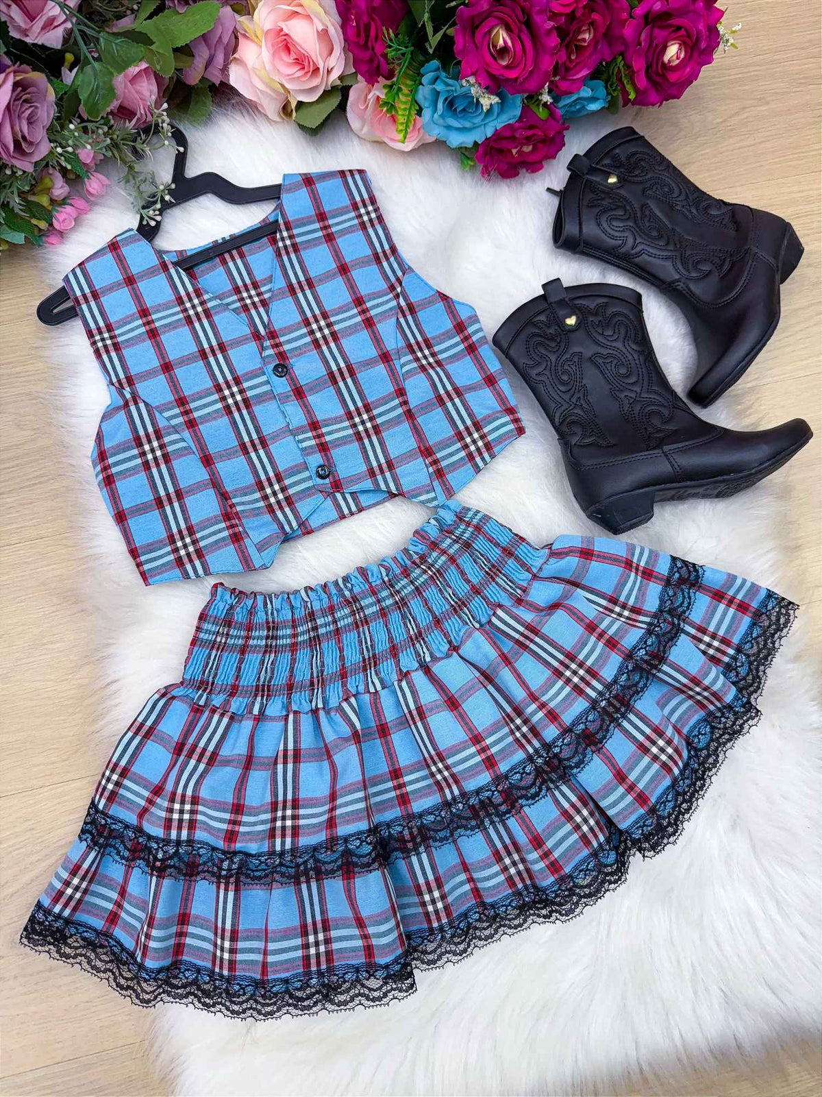 Conjunto Junino Miss Cherry Melissa Xadrez - Estilo Delicado para o Dia a Dia | Bebeloo Kids