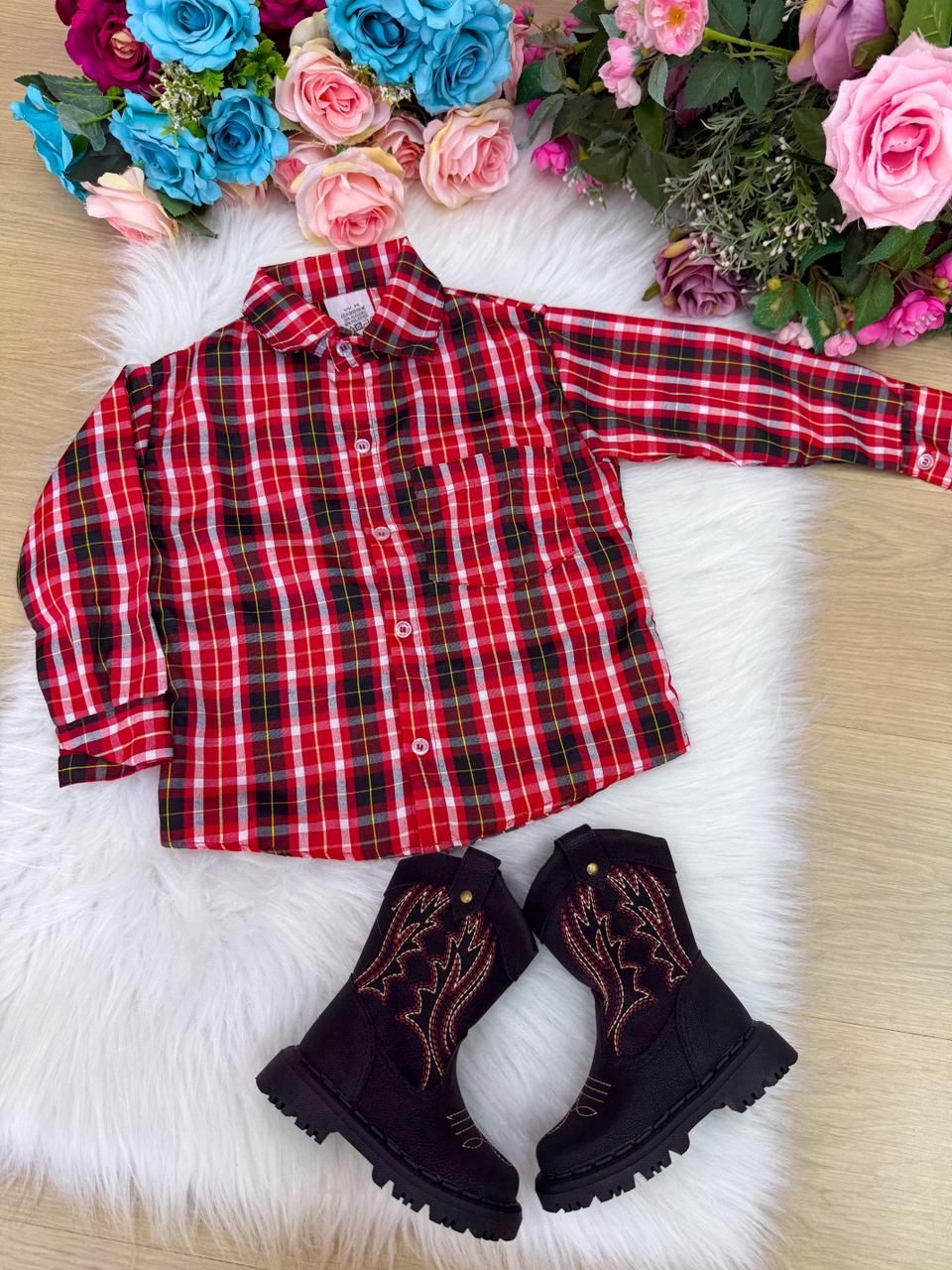 Camisa Xadrez Junina Jeremias Vermelha - Elegância e Conforto para os Pequenos | Bebeloo Kids