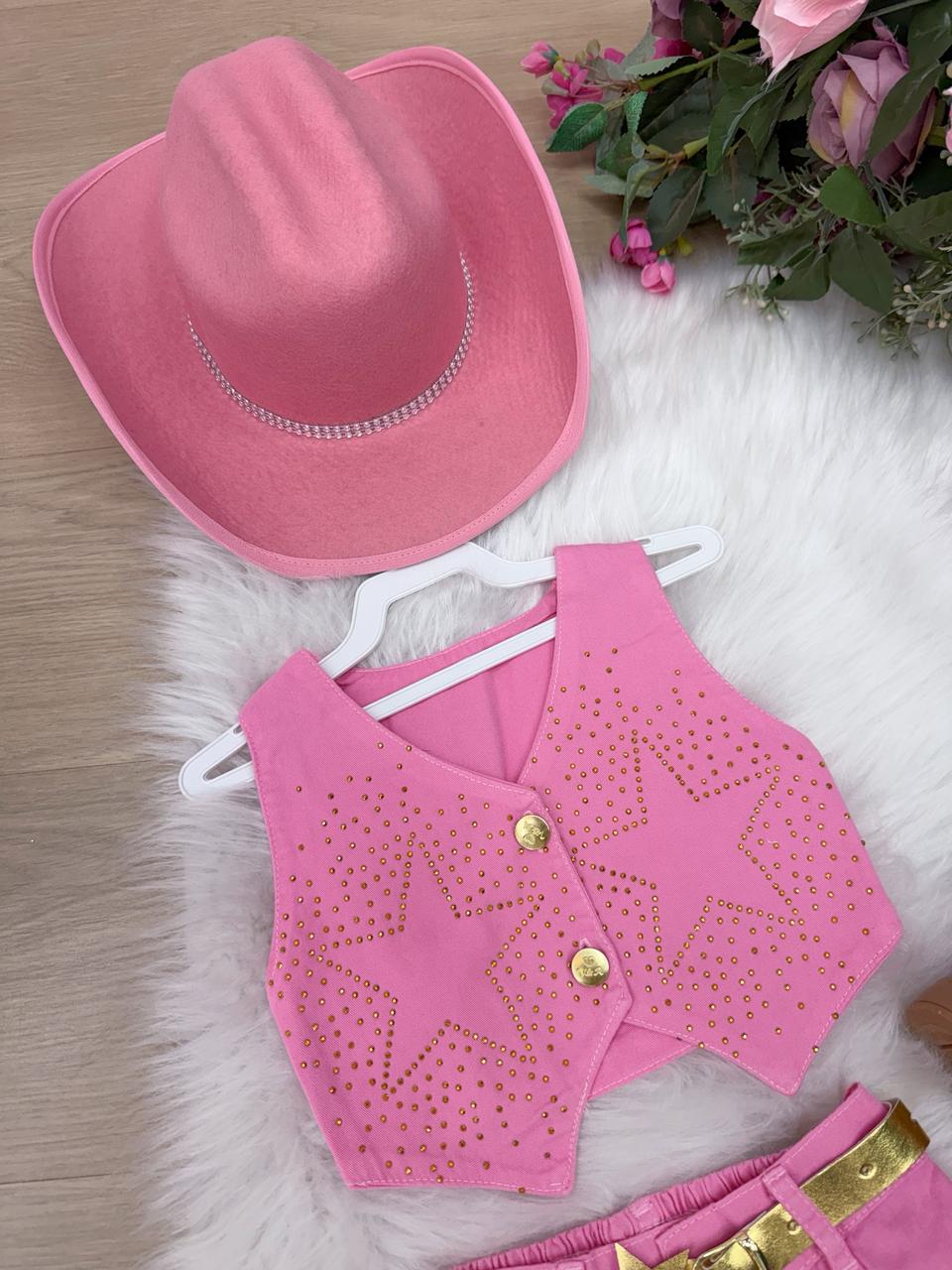 Conjunto Blogueirinha Boiadeira Estrelada Rosa - Estilo Delicado para o Dia a Dia | Bebeloo Kids