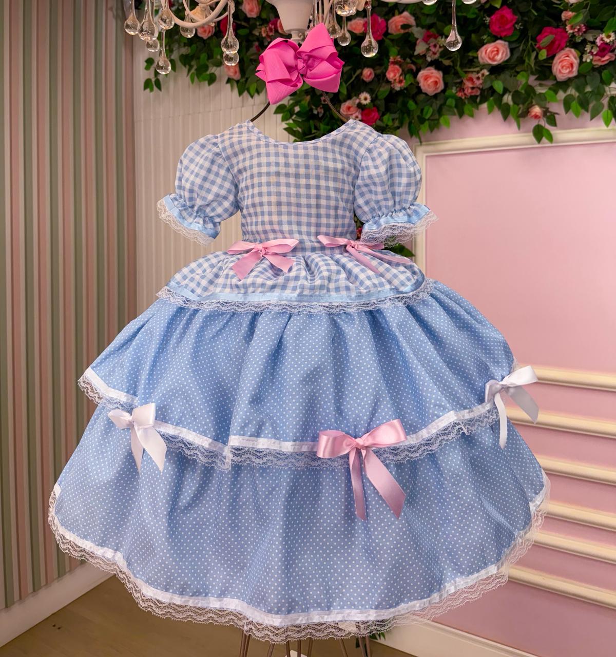 Vestido Junino Mimadine Luxo Stefanny Azul Bebe - Leveza e Elegância para Meninas | Bebeloo Kids