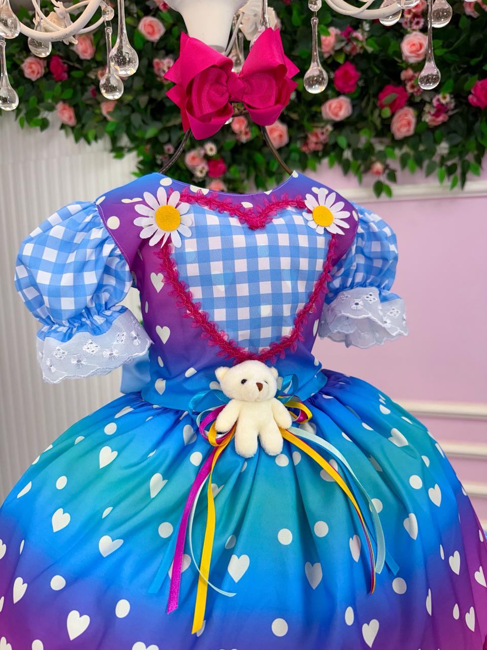 Vestido Marie Junino Luxo Ursinho do Sertão Azul - Leveza e Elegância para Meninas | Bebeloo Kids
