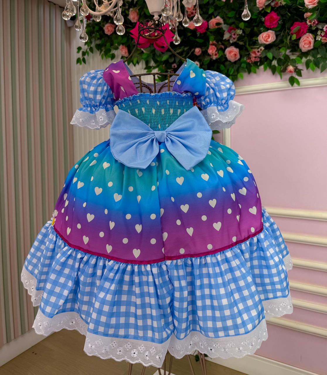 Vestido Marie Junino Luxo Ursinho do Sertão Azul - Leveza e Elegância para Meninas | Bebeloo Kids