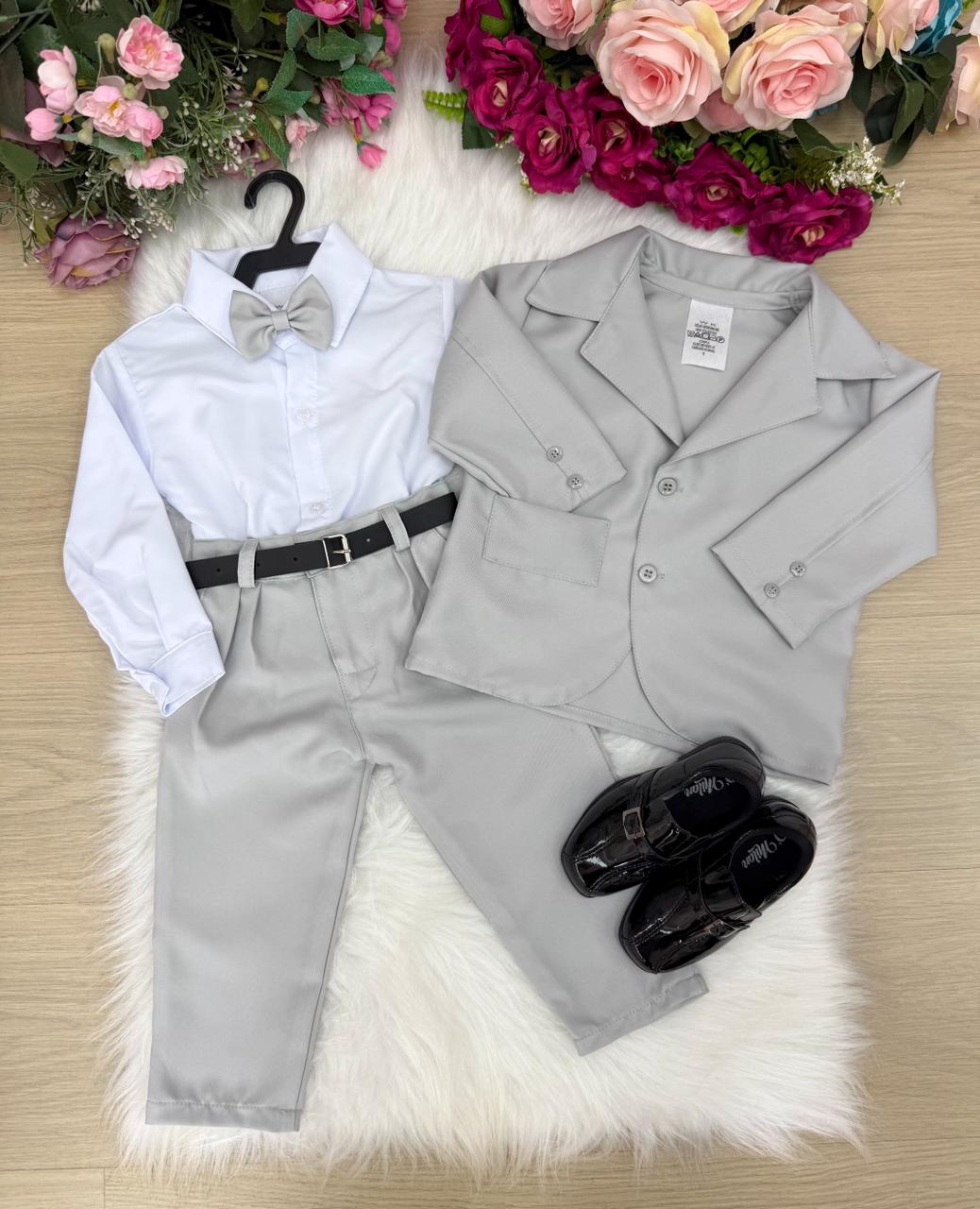 Conjunto Social Miss Cherry Jorge Terno Cinza Claro - Estilo Delicado para o Dia a Dia | Bebeloo Kids