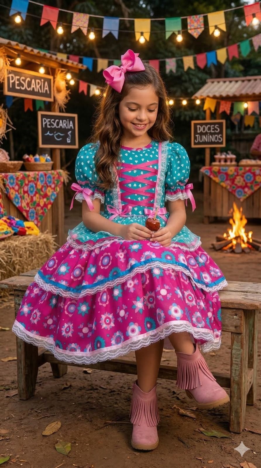 Vestido Bella Child Junino Arraiá Encanto do Interior Verde - Leveza e Elegância para Meninas | Bebeloo Kids