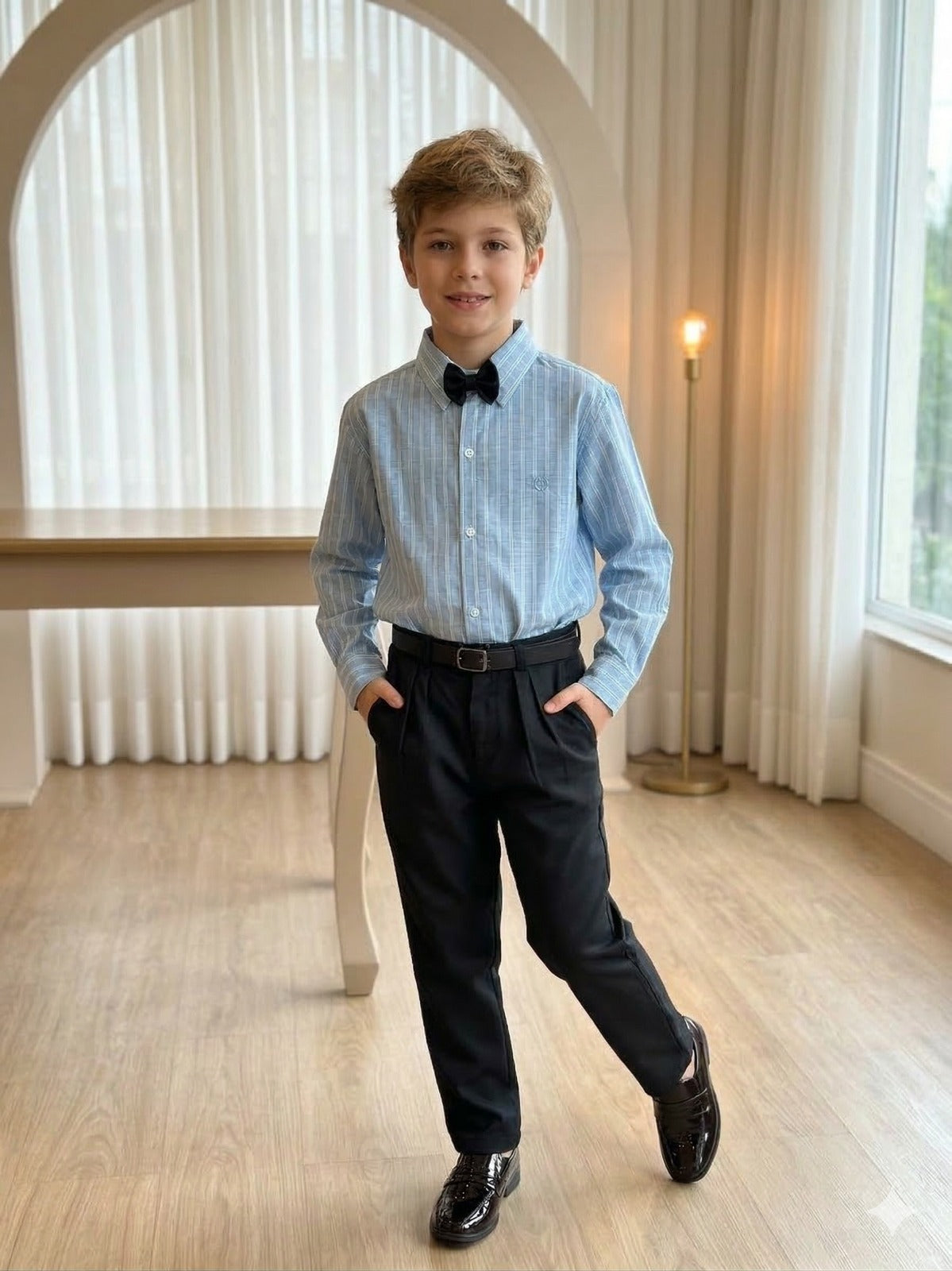 Conjunto Social Miss Cherry Henrique Azul Calça Preta - Estilo Delicado para o Dia a Dia | Bebeloo Kids