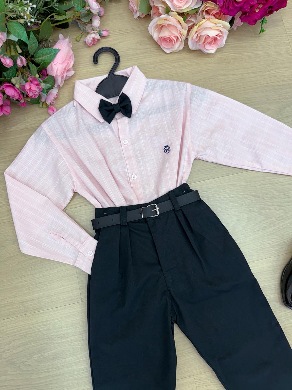 Conjunto Social Miss Cherry Henrique Rosa Calça Preta - Estilo Delicado para o Dia a Dia | Bebeloo Kids