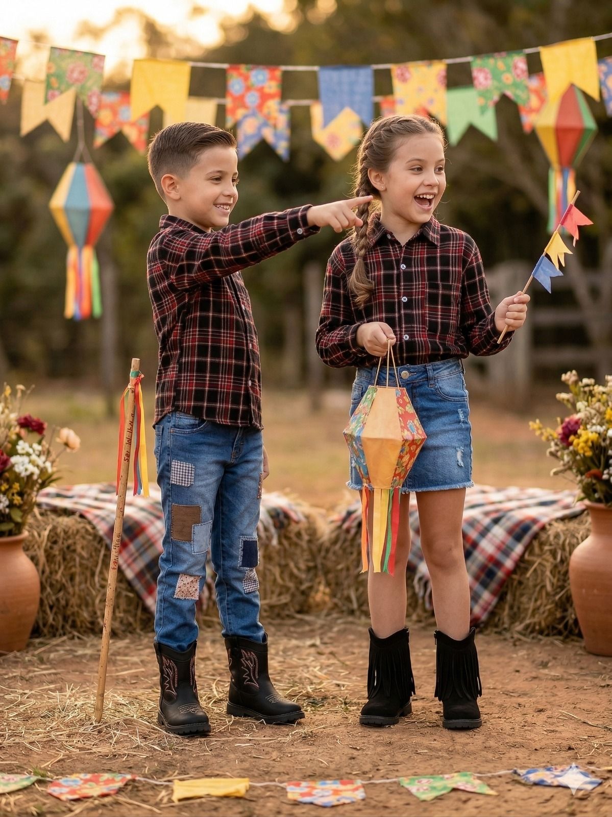 Camisa Flanelado Xadrez Junina Bento Preto - Elegância e Conforto para os Pequenos | Bebeloo Kids