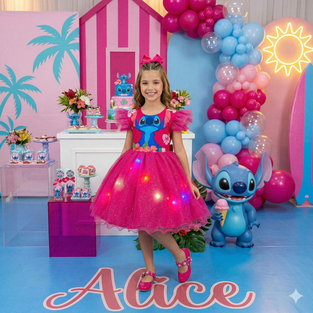 Vestido Tematicos Ysa Kids Lilo Stitch Pink com Led - Leveza e Elegância para Meninas | Bebeloo Kids