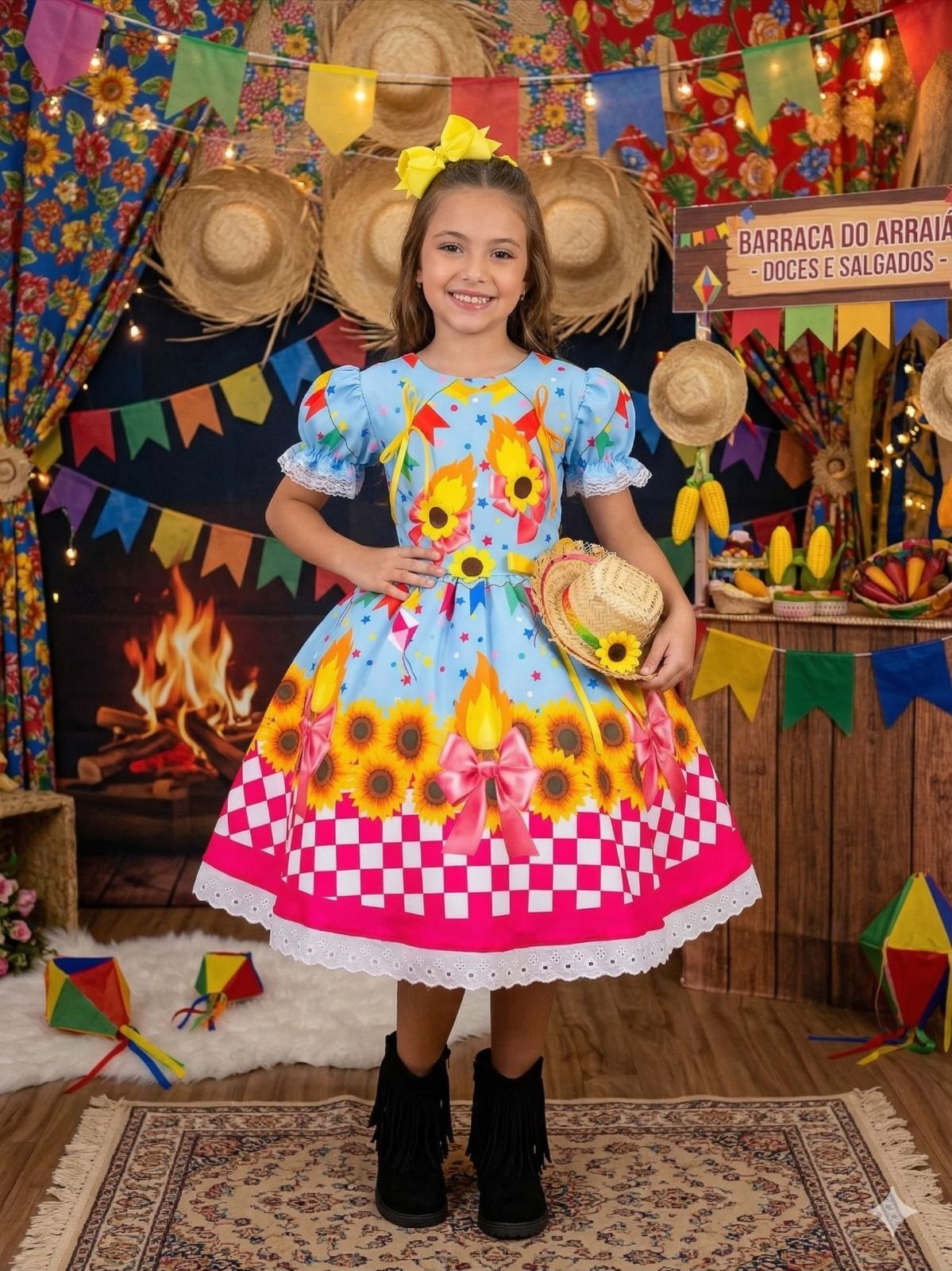 Vestido Marie Junino Luxo Quadrilha das Estrelas Azul - Leveza e Elegância para Meninas | Bebeloo Kids