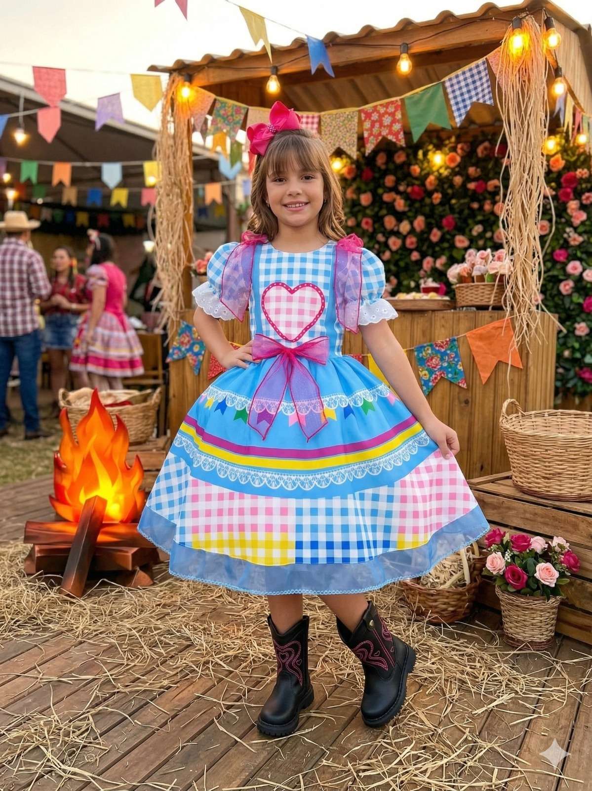 Vestido Marie Junino Luxo Quermesse do Amor Azul - Leveza e Elegância para Meninas | Bebeloo Kids