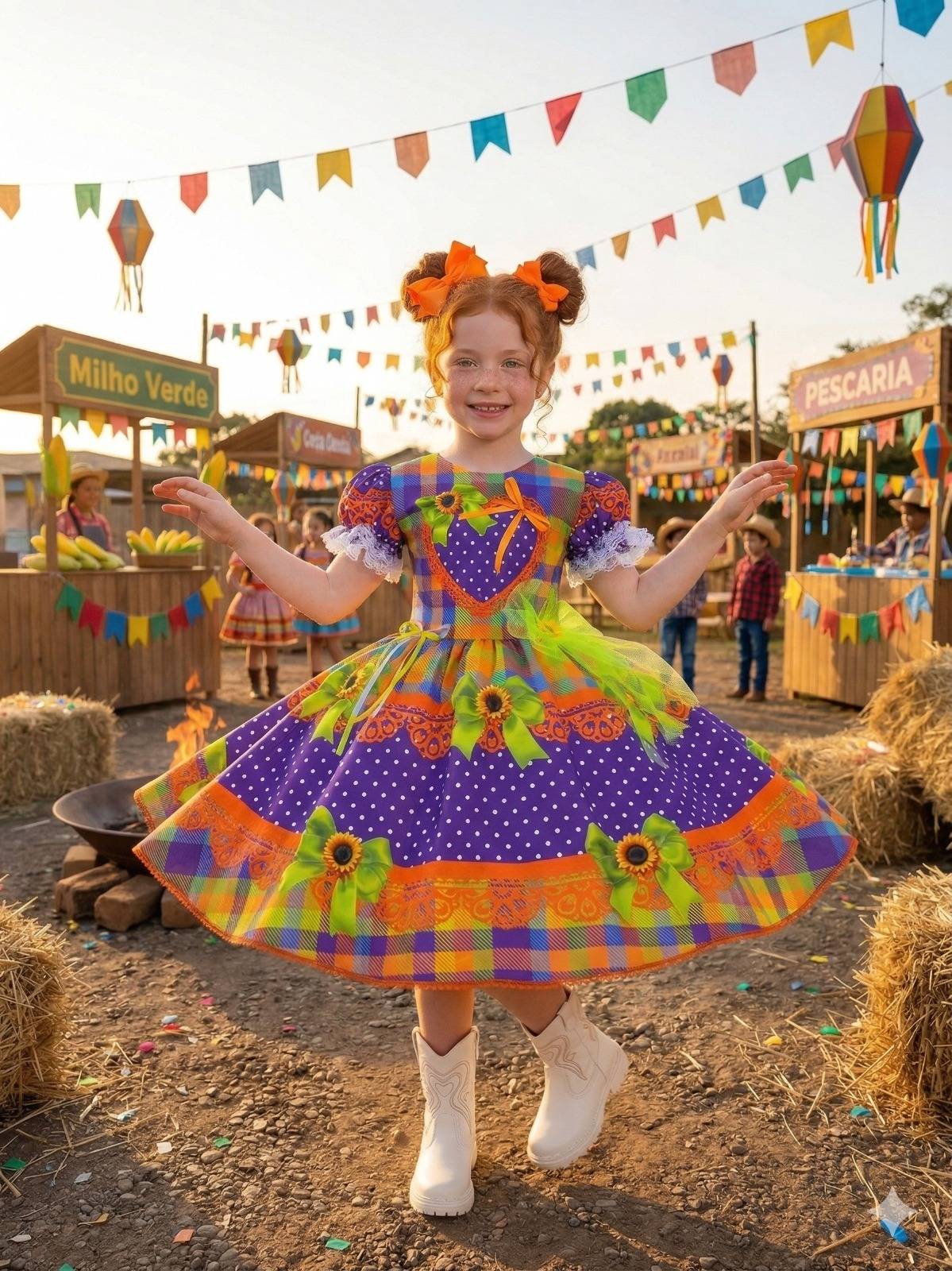 Vestido Marie Junino Luxo Arraia do Coração Roxo - Leveza e Elegância para Meninas | Bebeloo Kids