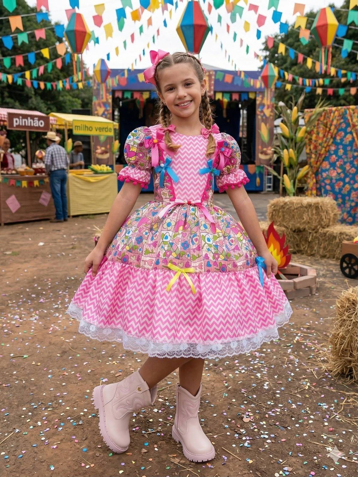 Vestido Marie Junino Quermesse de Luxo Pink - Leveza e Elegância para Meninas | Bebeloo Kids