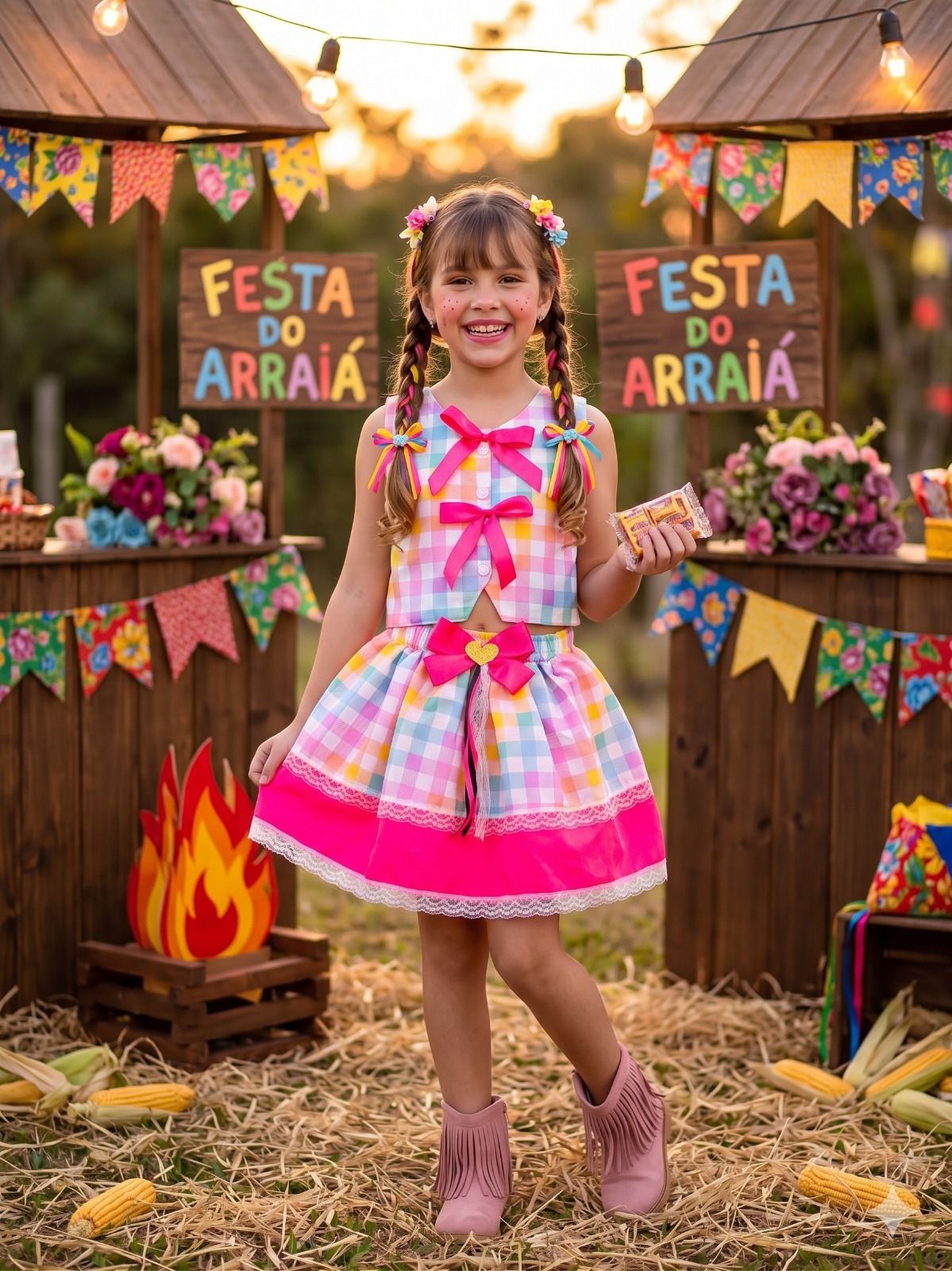 Conjunto Blogueirinha Junino Arraia da Alegria Colorido - Estilo Delicado para o Dia a Dia | Bebeloo Kids