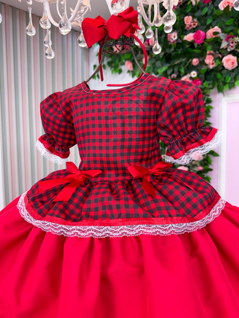 Vestido Junino Mimadine Luxo Fernanda Vermelho - Leveza e Elegância para Meninas | Bebeloo Kids