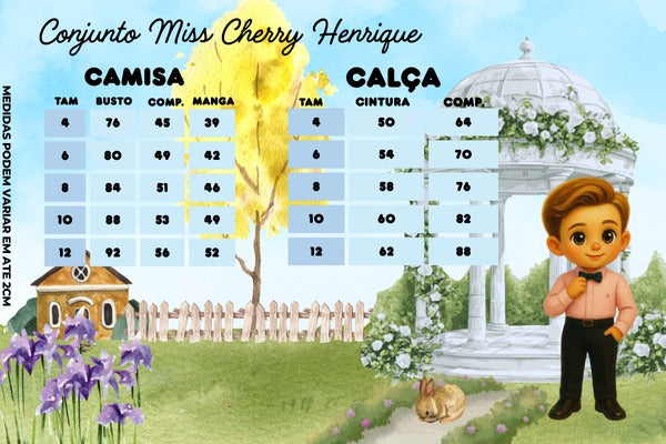 Conjunto Social Miss Cherry Henrique Azul Calça Bege - Estilo Delicado para o Dia a Dia | Bebeloo Kids