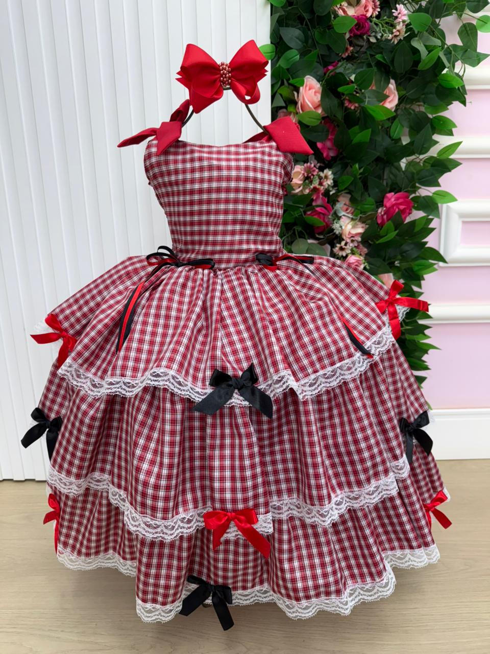 Vestido Marie Junino Luxo Xadrez Maria Helena | Bebeloo Kids