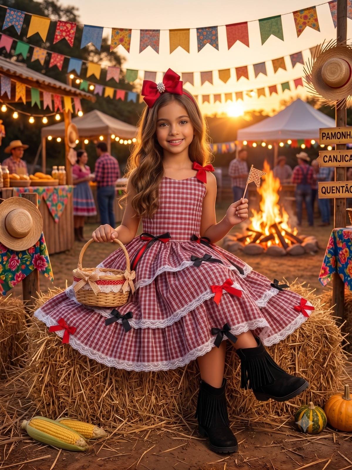 Vestido Marie Junino Luxo Xadrez Maria Helena - Leveza e Elegância para Meninas | Bebeloo Kids