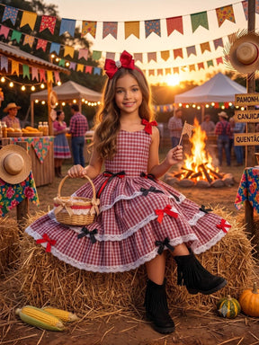 Vestido Marie Junino Luxo Xadrez Maria Helena - Leveza e Elegância para Meninas | Bebeloo Kids