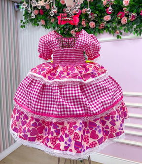 Vestido Junino Mimadine Luxo Viviane Pink - Leveza e Elegância para Meninas | Bebeloo Kids