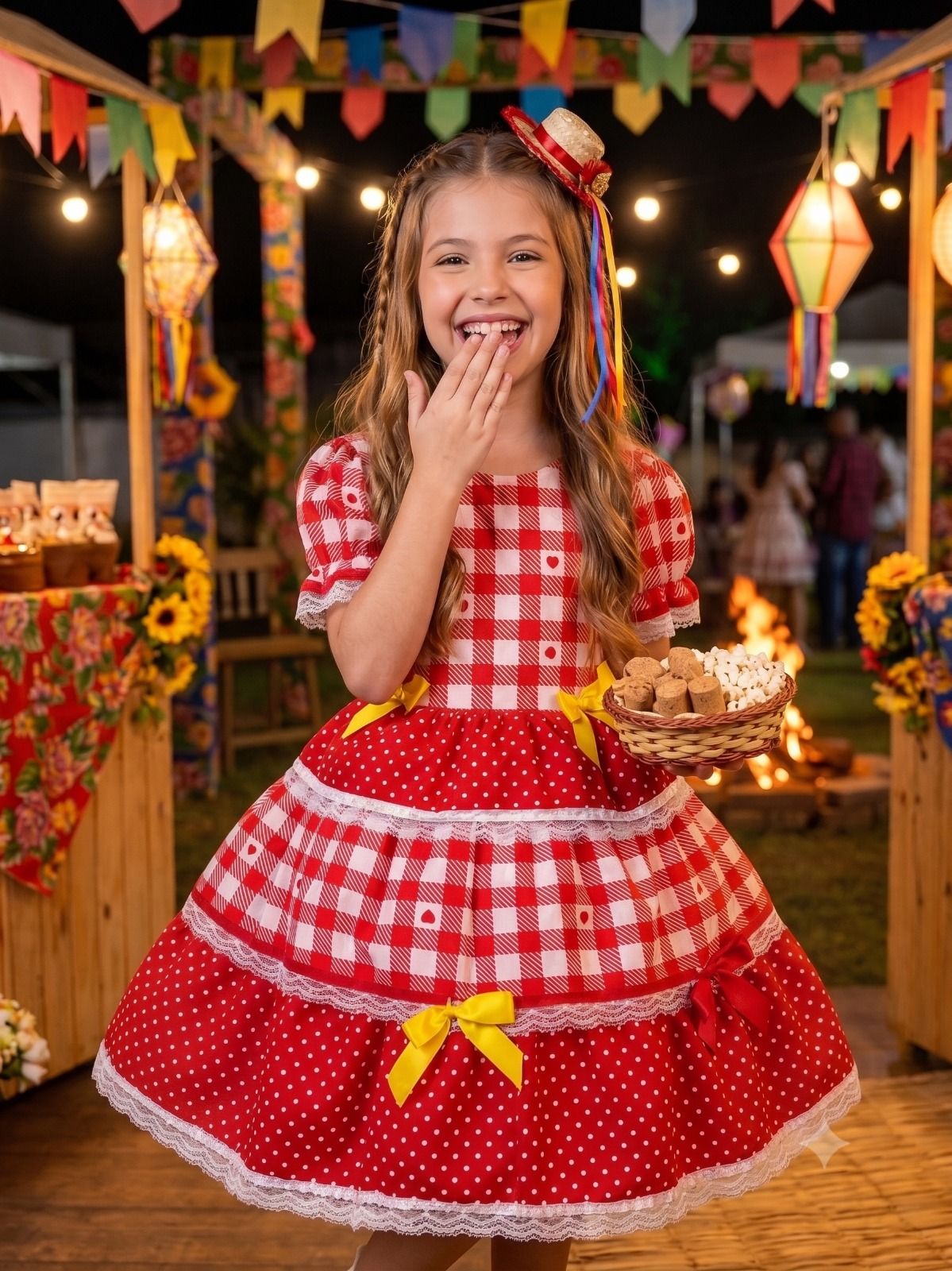 Vestido Junino Mimadine Luxo Beatriz Vermelho - Leveza e Elegância para Meninas | Bebeloo Kids