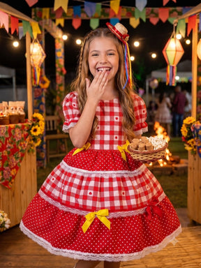 Vestido Junino Mimadine Luxo Beatriz Vermelho - Leveza e Elegância para Meninas | Bebeloo Kids