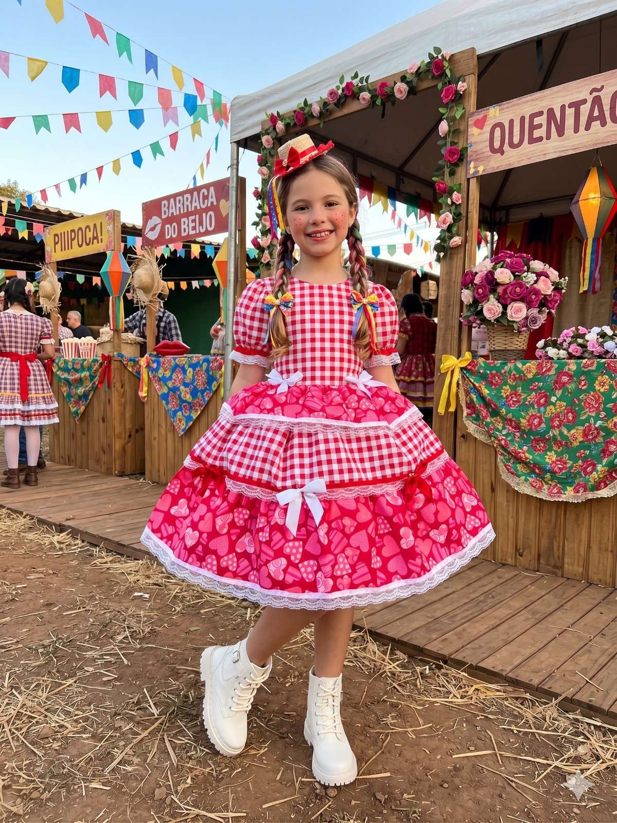 Vestido Junino Mimadine Luxo Viviane Vermelho - Leveza e Elegância para Meninas | Bebeloo Kids