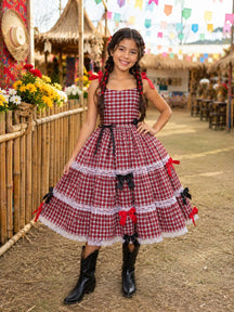 Vestido Marie Junino Luxo Xadrez Maria Eduarda | Bebeloo Kids