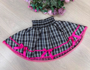 Saia Junina Adulta Xadrez Renda Pink (SJNAXRP)