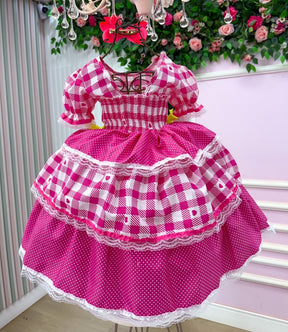 Vestido Junino Mimadine Luxo Beatriz Pink - Leveza e Elegância para Meninas | Bebeloo Kids