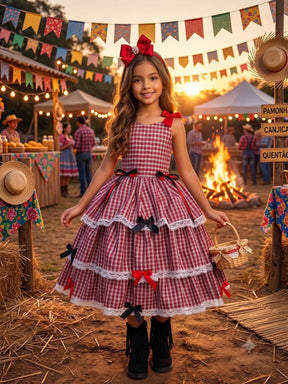 Vestido Marie Junino Luxo Xadrez Maria Helena - Leveza e Elegância para Meninas | Bebeloo Kids