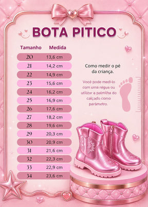 Bota/ Coturno Pitico Boiadeira Rosa Metalizado (BTCTPTBRSM)