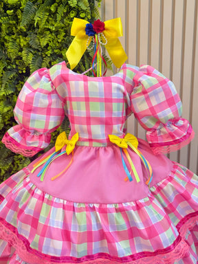 Vestido Infantil Junino Arraiá Capira Xadrez Colorido Verde