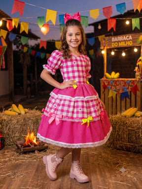 Vestido Junino Mimadine Luxo Beatriz Pink - Leveza e Elegância para Meninas | Bebeloo Kids