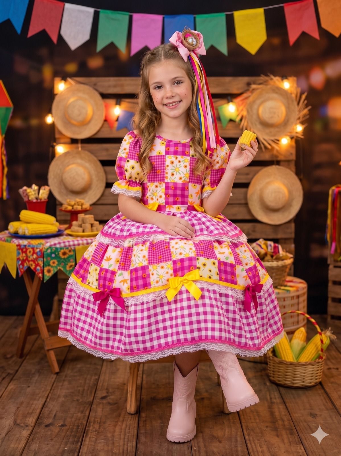 Vestido Junino Mimadine Luxo Milena - Leveza e Elegância para Meninas | Bebeloo Kids