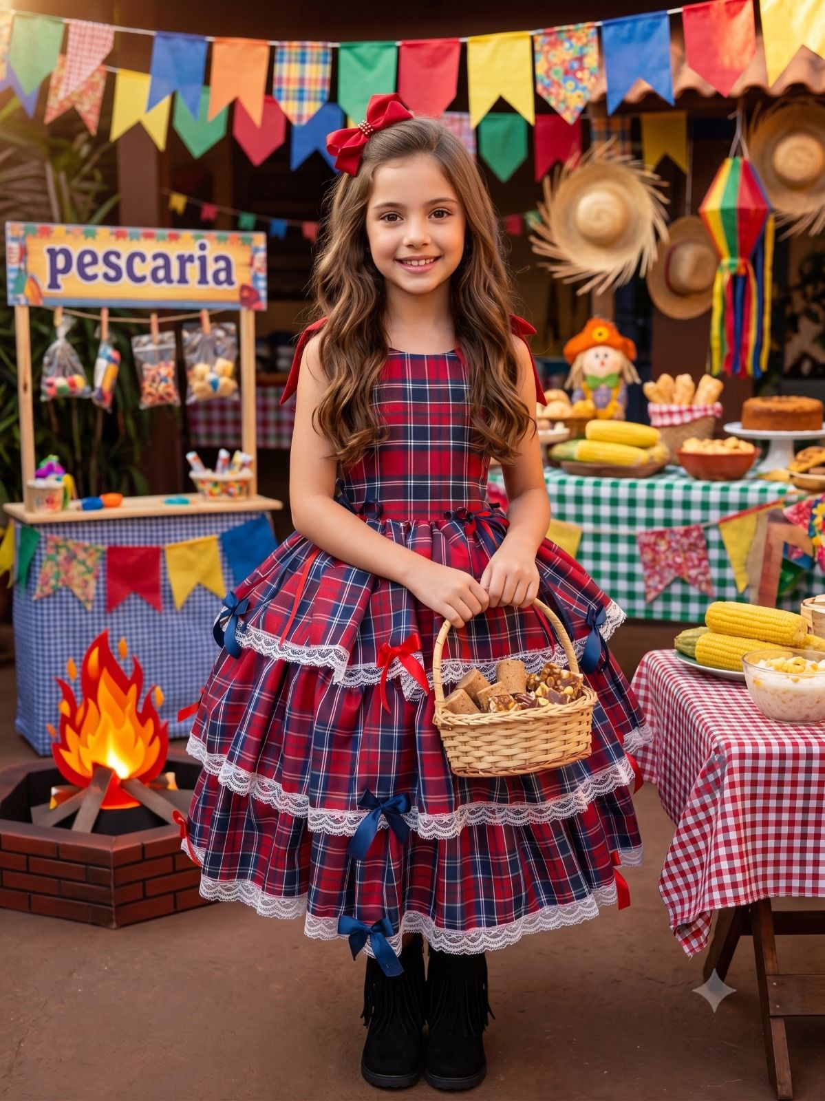 Vestido Marie Junino Luxo Xadrez Maria Clara - Leveza e Elegância para Meninas | Bebeloo Kids