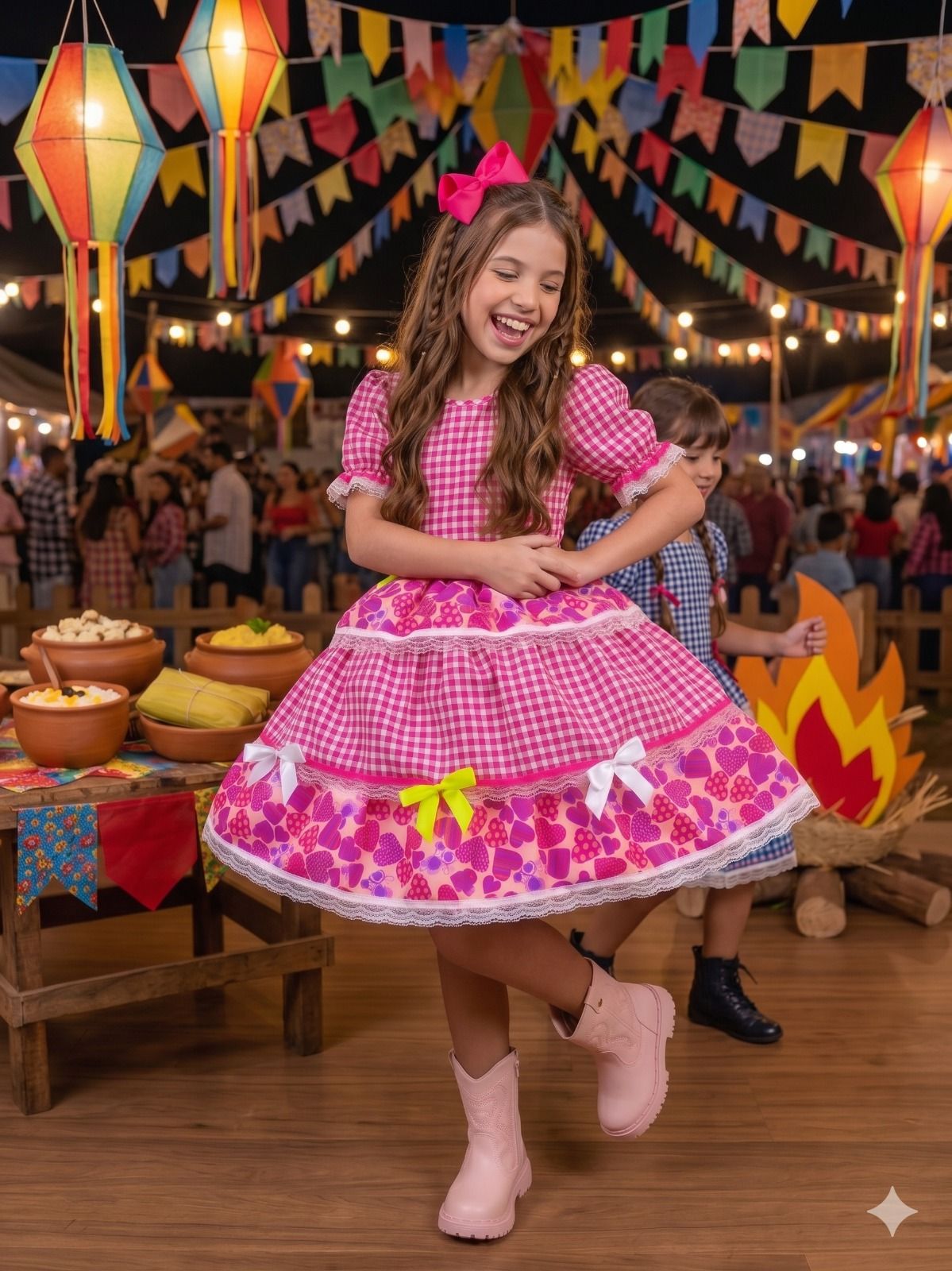 Vestido Junino Mimadine Luxo Viviane Pink - Leveza e Elegância para Meninas | Bebeloo Kids