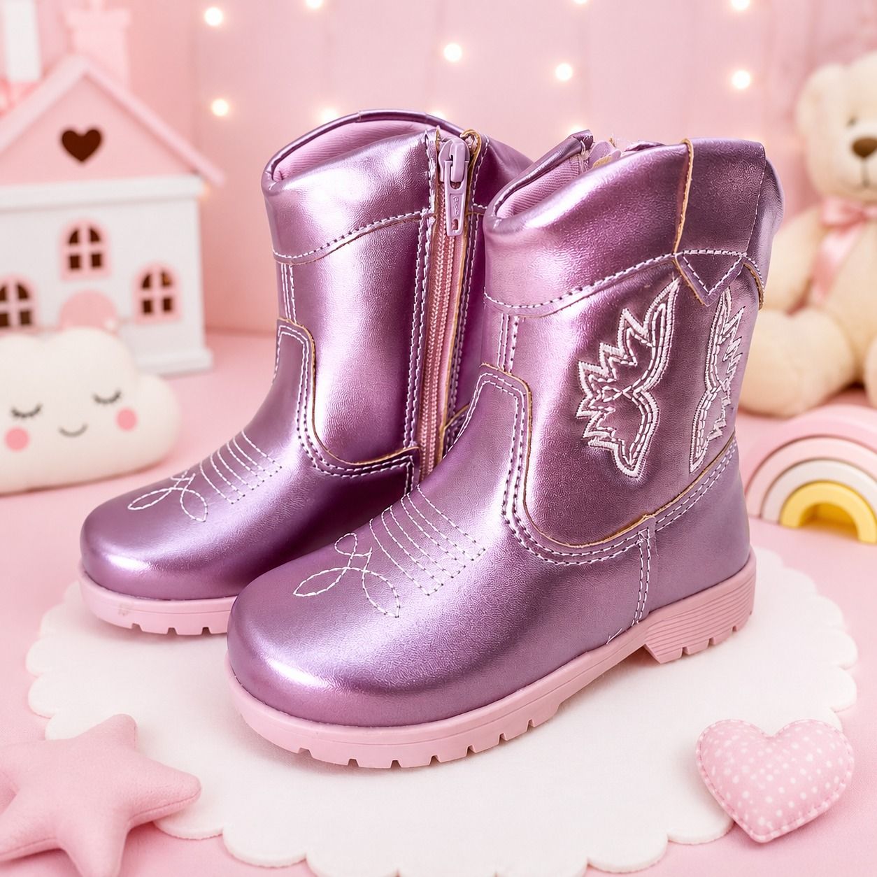 Bota/ Coturno Pitico Boiadeira Rosa Metalizado (BTCTPTBRSM)