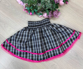 Saia Junina Adulta Xadrez Renda Pink (SJNAXRP)