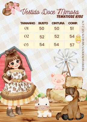 Vestido Temáticos Kids Doce Mimosa Rosa - Fazendinha - Vaquinha (VESTTMTCKDDCMMSRSFZNDN)
