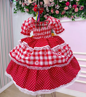 Vestido Junino Mimadine Luxo Beatriz Vermelho - Leveza e Elegância para Meninas | Bebeloo Kids