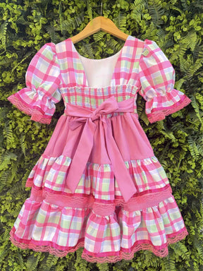 Vestido Infantil Junino Arraiá Capira Xadrez Colorido Verde