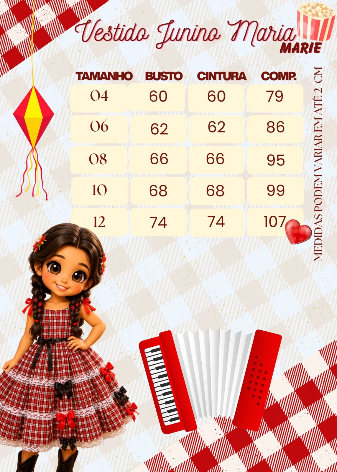 Vestido Marie Junino Luxo Xadrez Maria Helena - Leveza e Elegância para Meninas | Bebeloo Kids