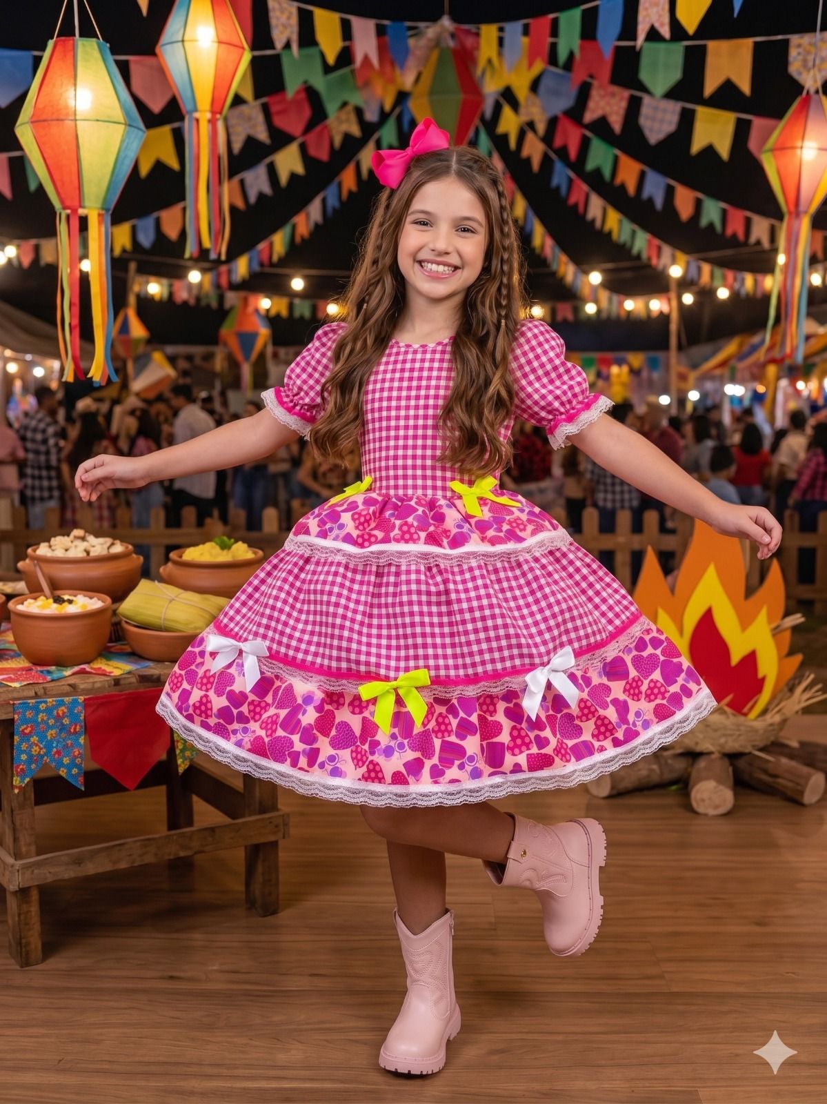 Vestido Junino Mimadine Luxo Viviane Pink - Leveza e Elegância para Meninas | Bebeloo Kids