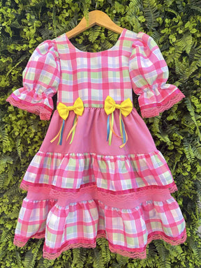 Vestido Infantil Junino Arraiá Capira Xadrez Colorido Verde